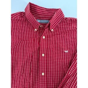 Southern Marsh Mens Large Red White Windowpane Check Button Down Shirt L
